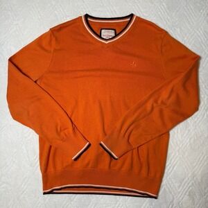 Preppy Varsity Red Camel Men's L Burnt Orange Cotton V-Neck Sweater